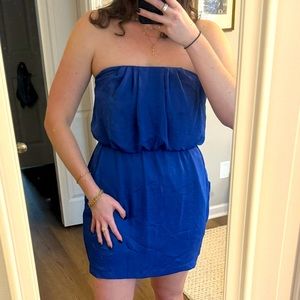 Blue satin cocktail dress